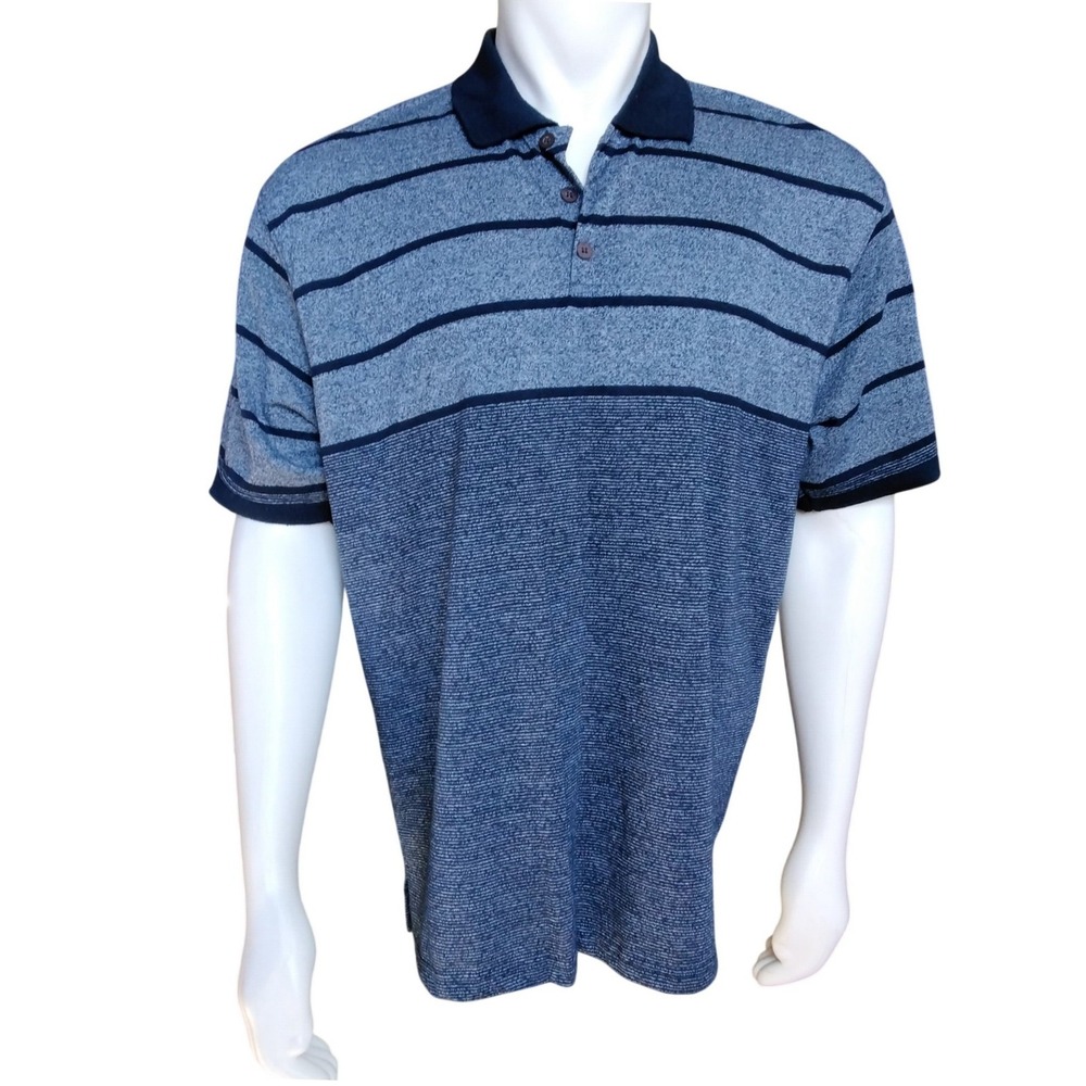 Red Rhino Mens XL Polo Shirt Blue Navy Striped Short Sleeve Cotton Blend Casual